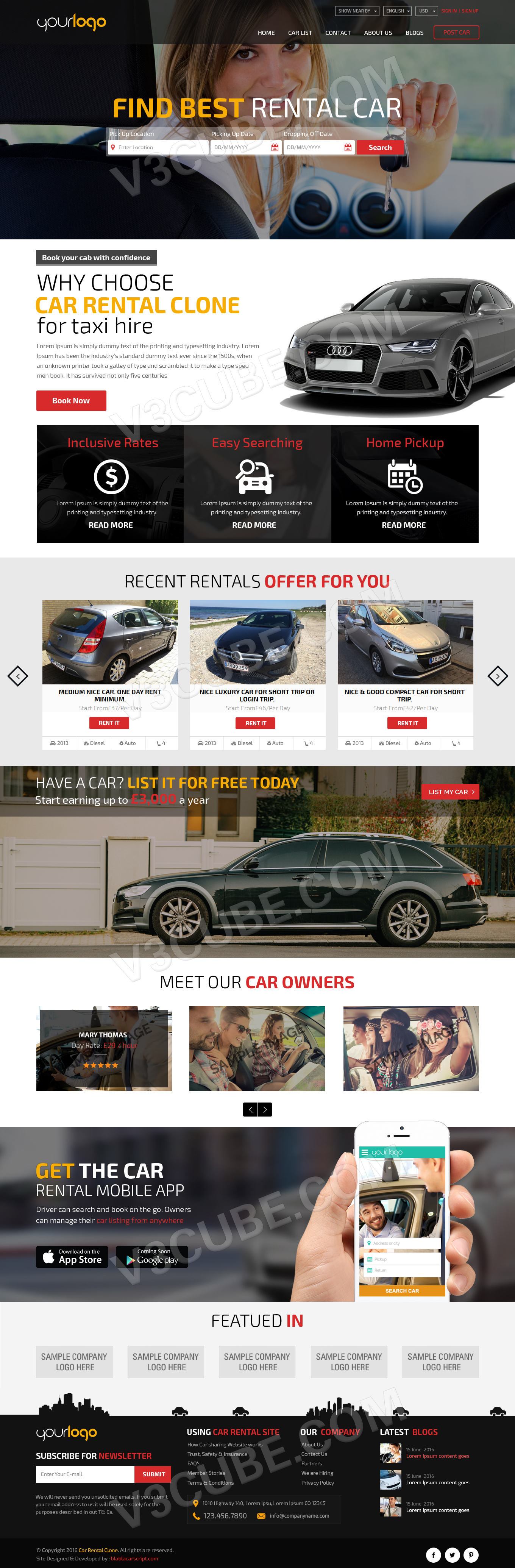 Car Rental Clone site design template