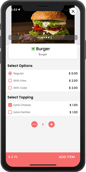 user add food item to basket