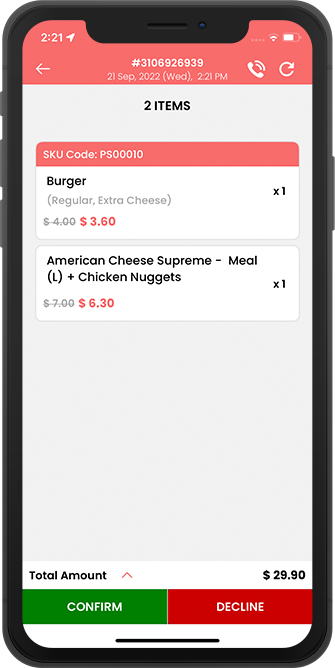 total bill amount confirm or decline