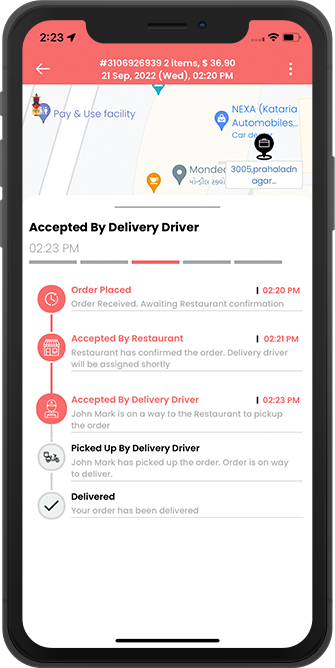user see assigned driver for pickup of order