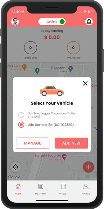 Driver able to select vehicle to deliver food