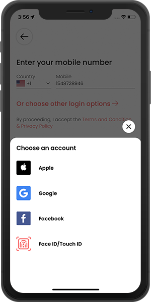 Face ID / Touch ID / Social Media Accounts