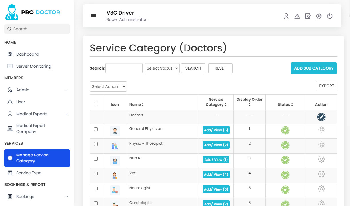 Service Category (Doctors)