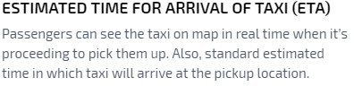 Estimated time for arrival of Taxi (ETA)