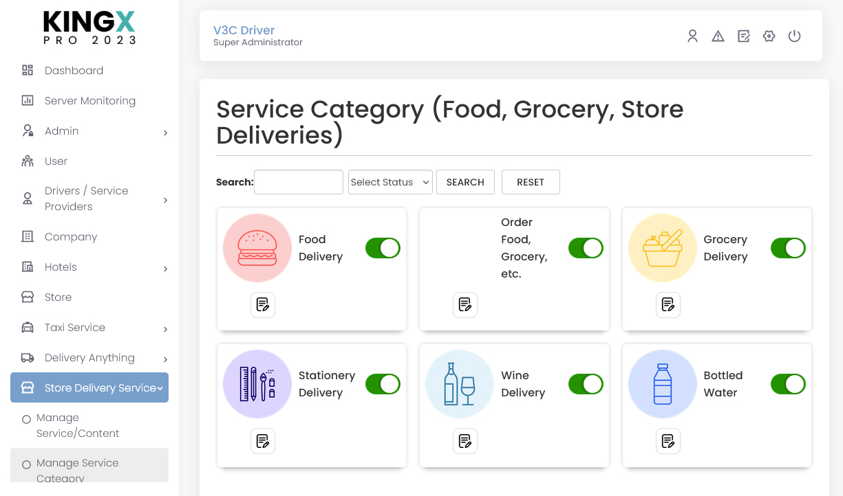Manage Store Delivery Service Categories