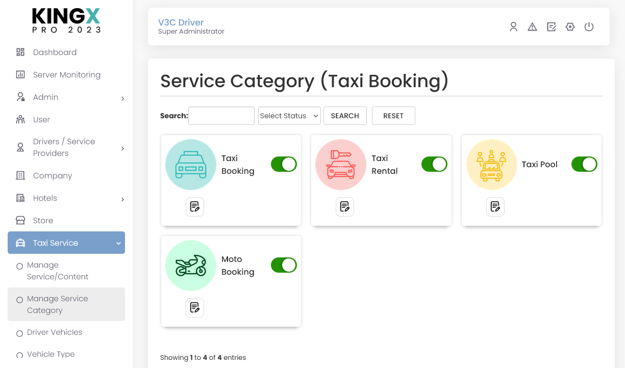Manage Taxi Booking Services