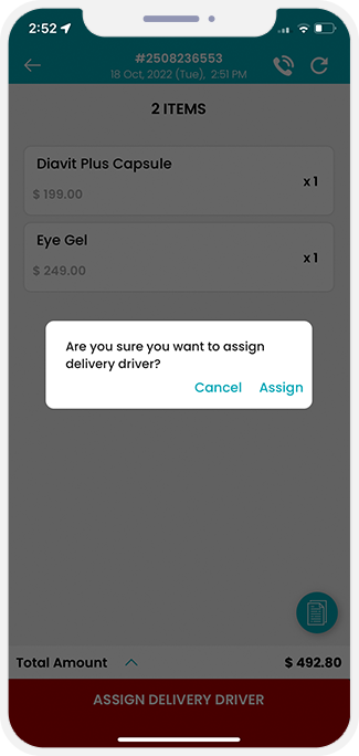 restaurant assigns to driver
