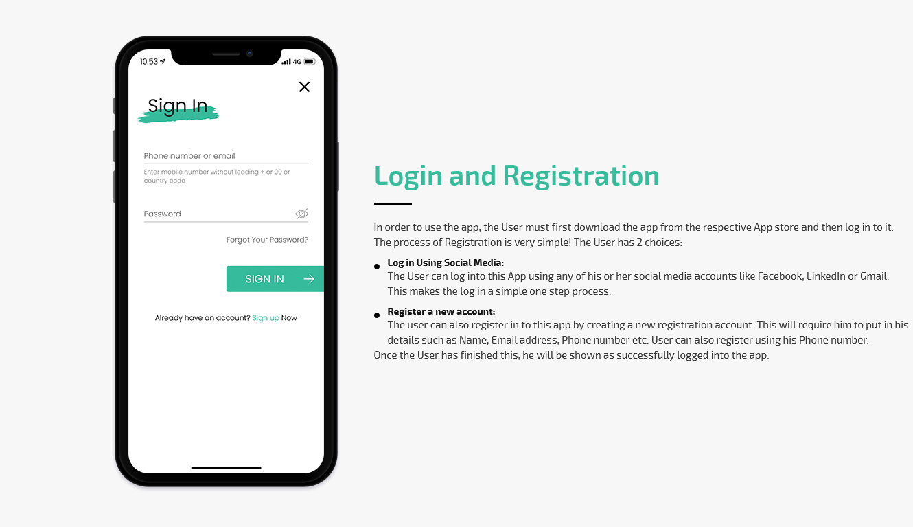 Application login and registration