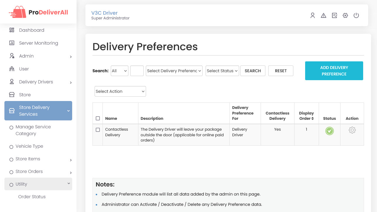 Delivery Preferences