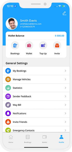 delivery driver app menu option