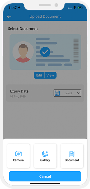 Delivery Driver upload ID documents from panel