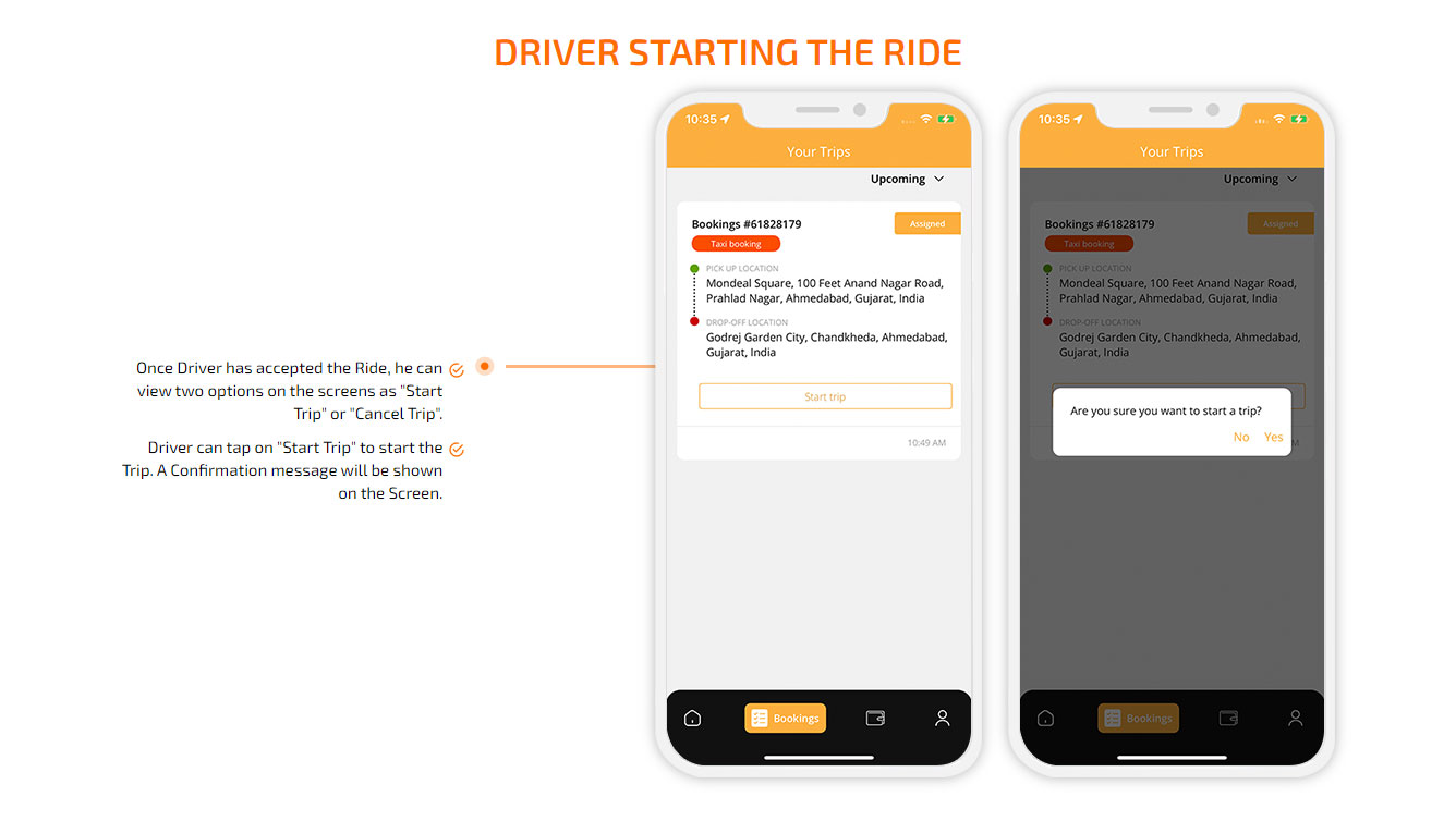 driver starting the ride
