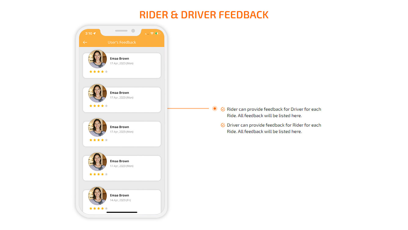 rider and driver feedback