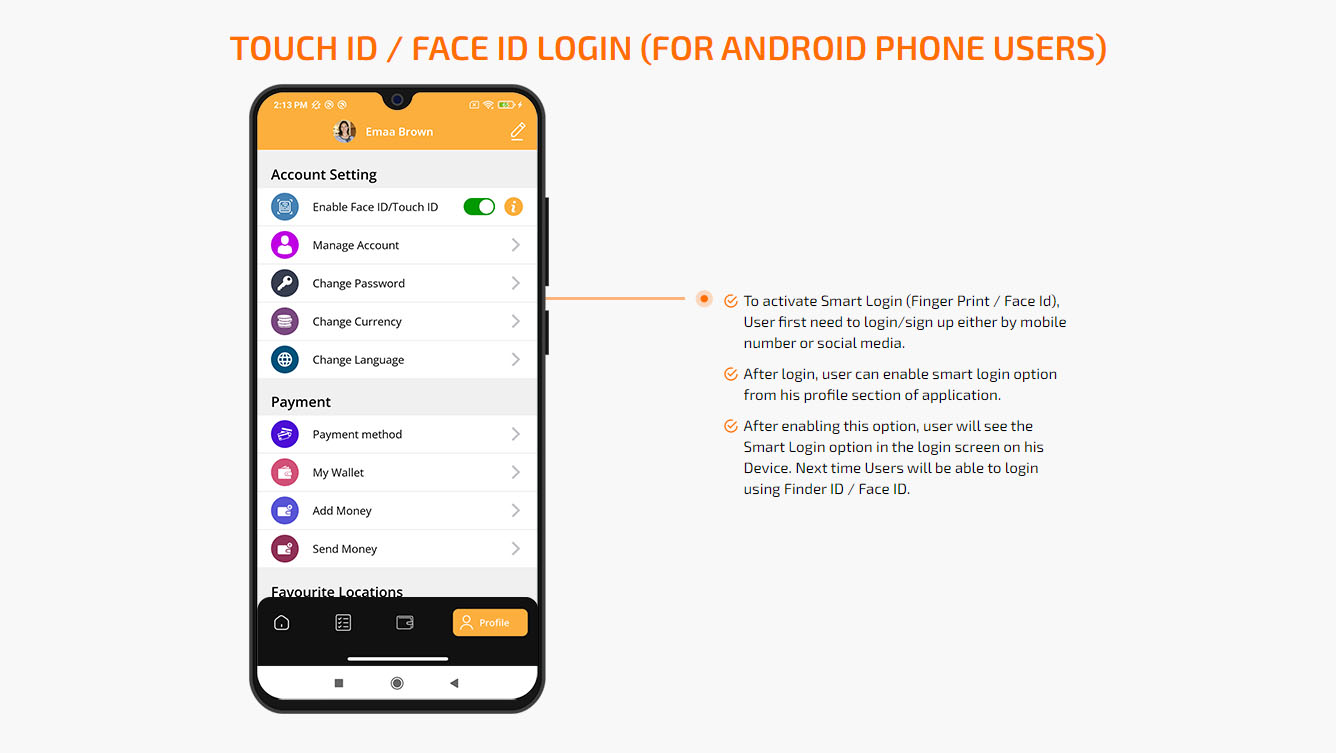 Face ID login for Android Users