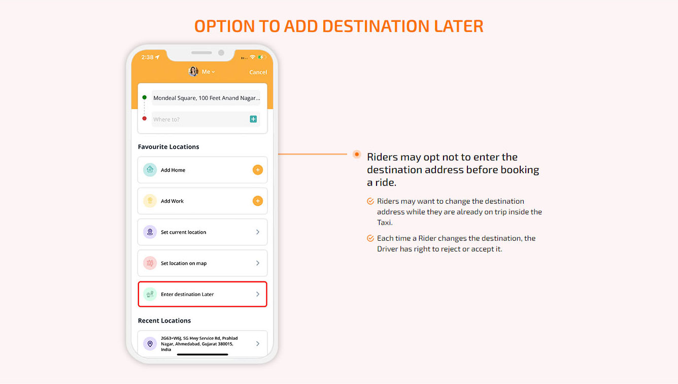 Option to add destination later