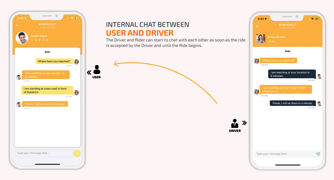 internal chat between user and driver