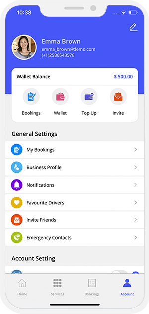Tow Truck user App menu