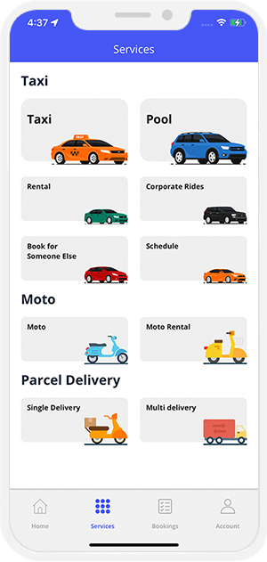 Ride Plus Delivery Services Screen
