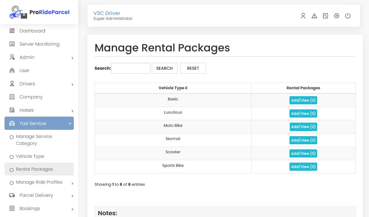 Manage Rental Packages