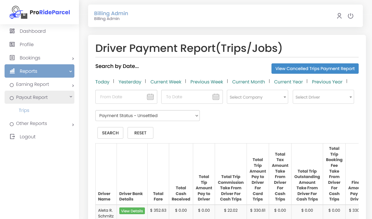 Driver Payment Report