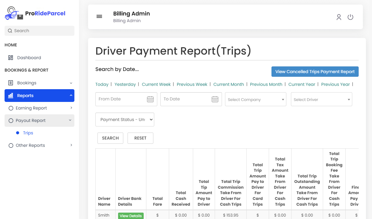 Driver Payment Report