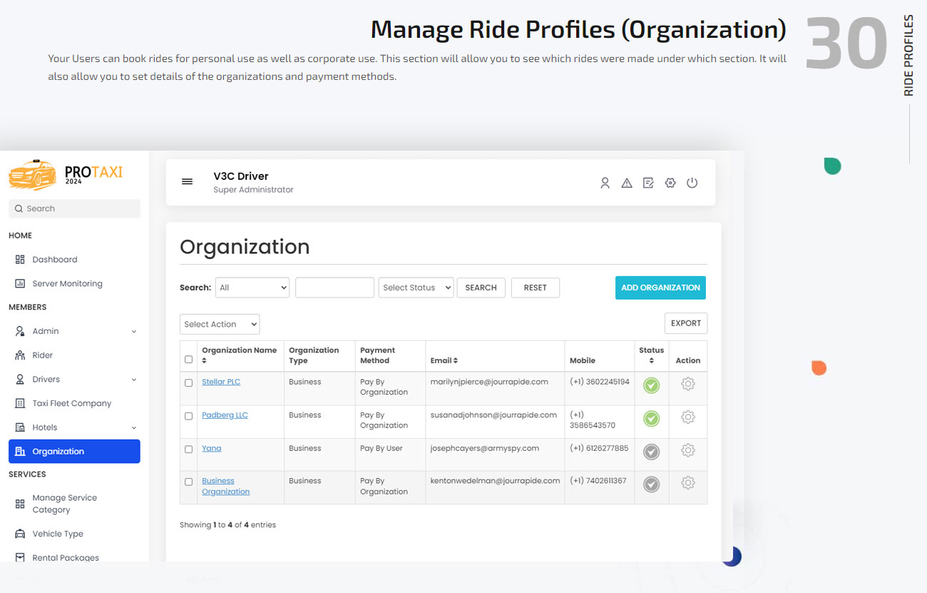 manage ride profiles