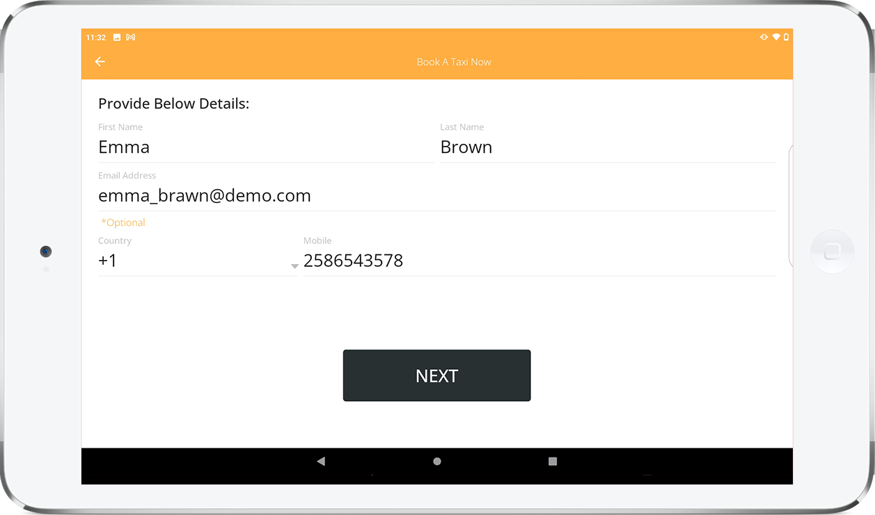 hotel taxi booking for tablet