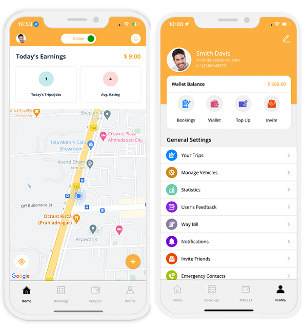 Driver's iOS App, Android App's & Web Panel Demo