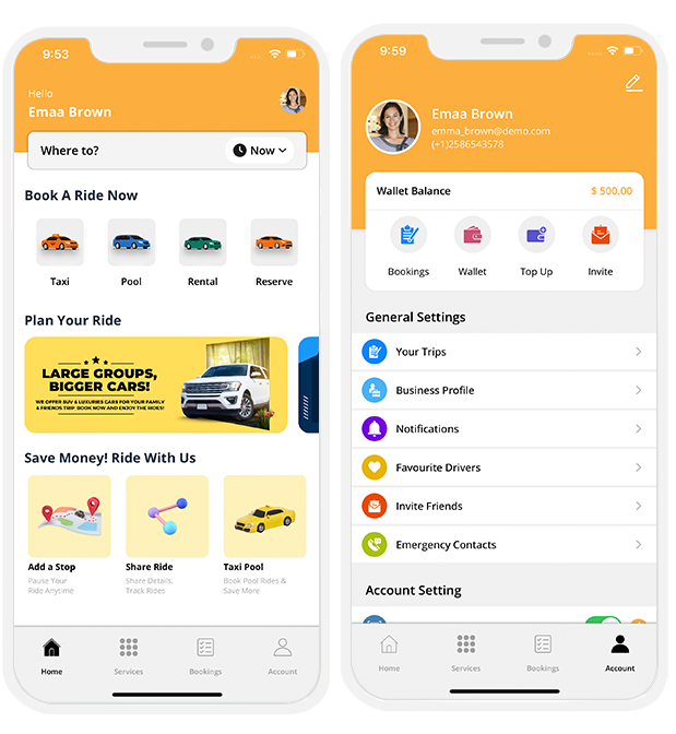 Passenger's iOS App, Android App's & Web Panel Demo
