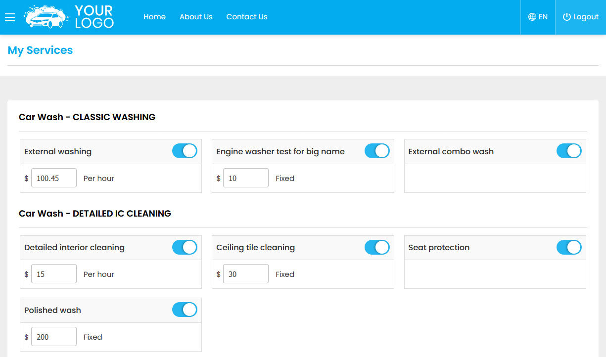 Car Washer - Manage Services