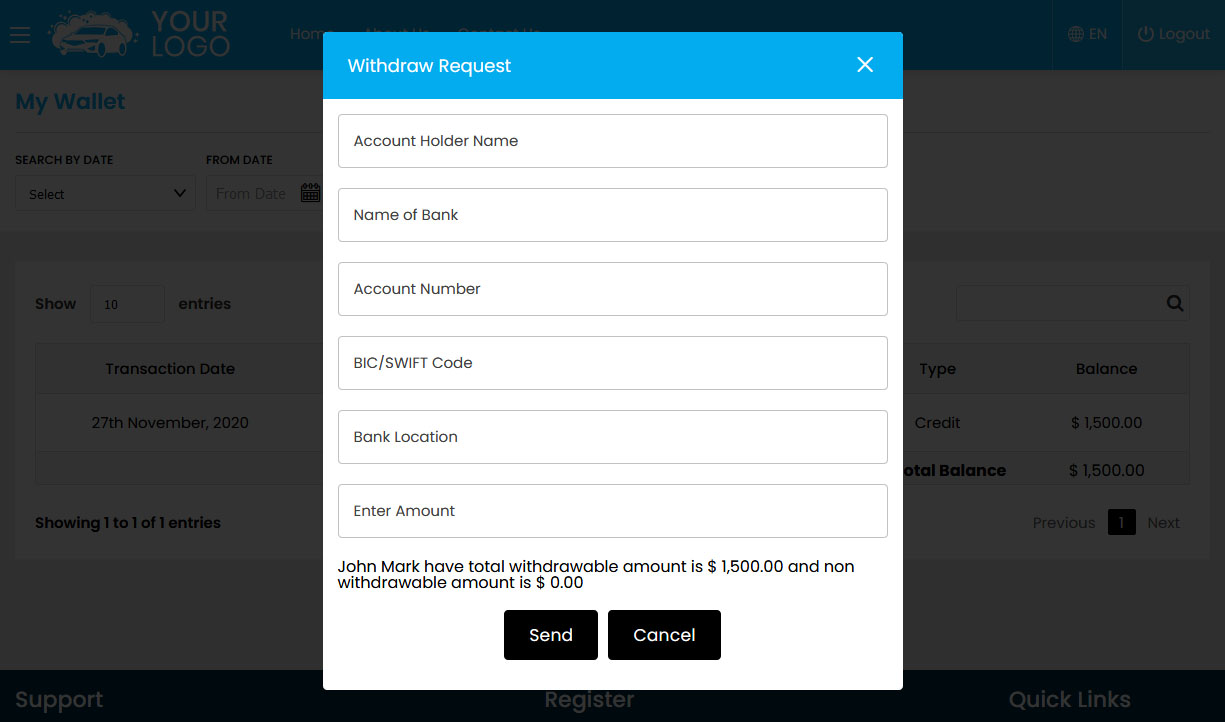 Payment Withdraw Request