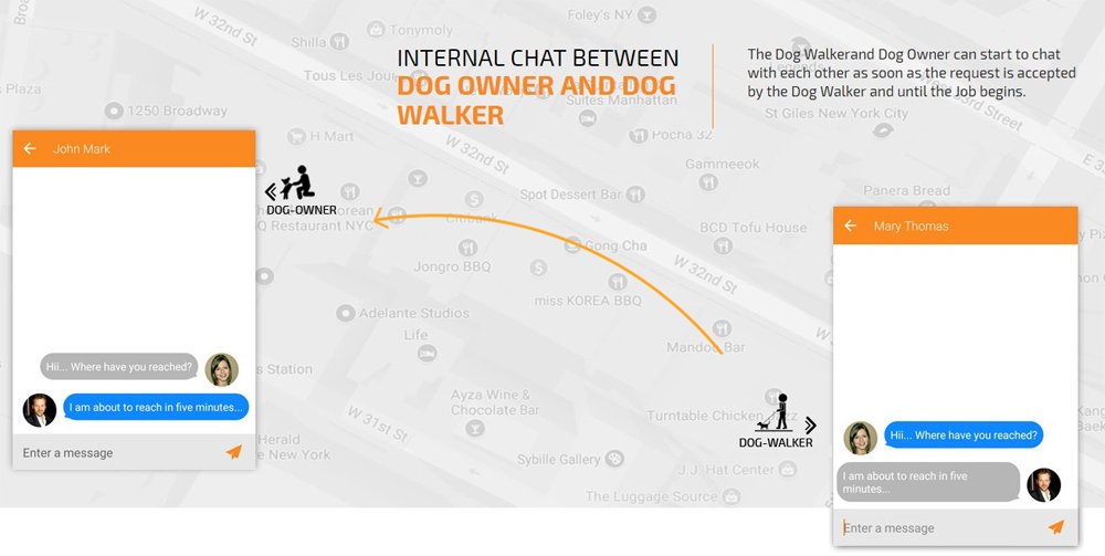 Internal chat feature in Dog Owner and Dog Walker app