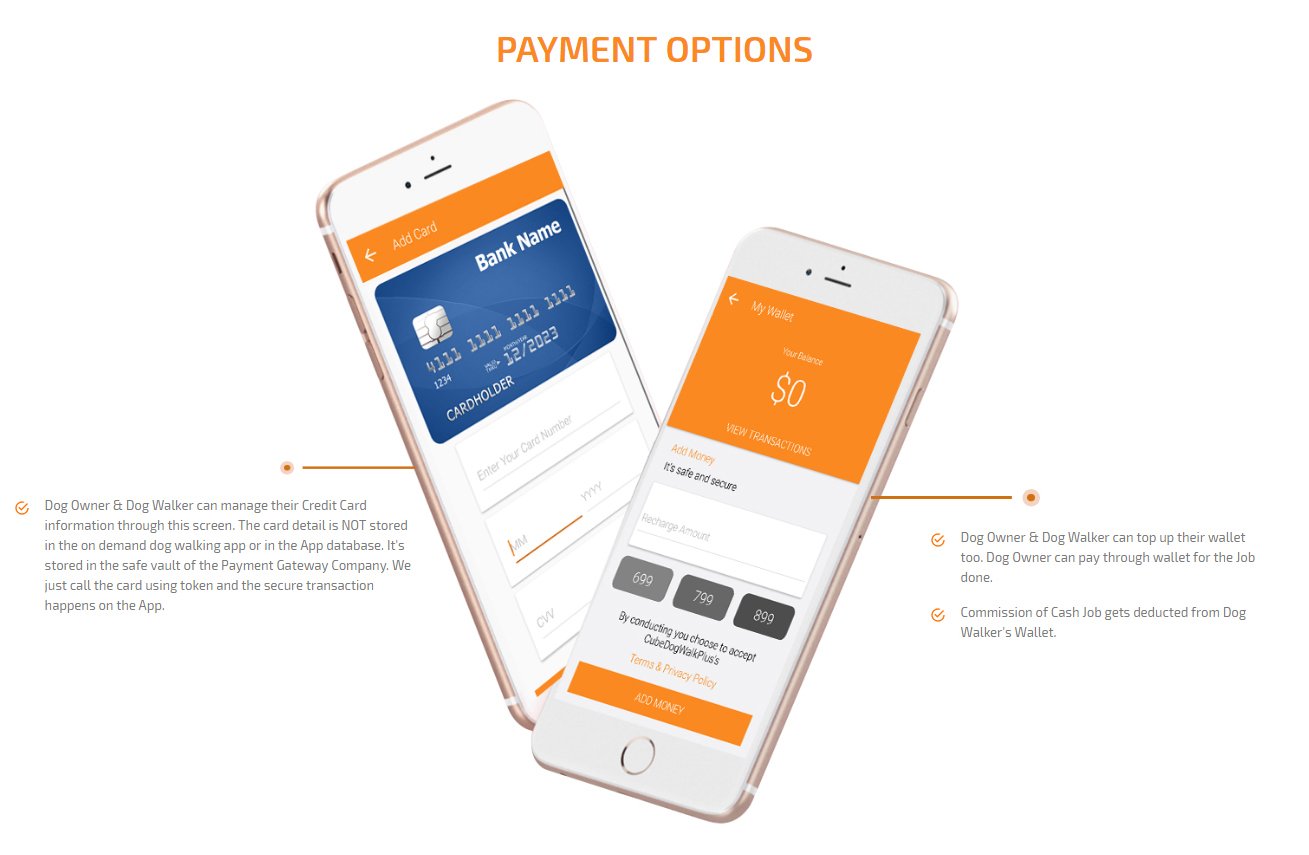 dog owner and dog walker payment option screen