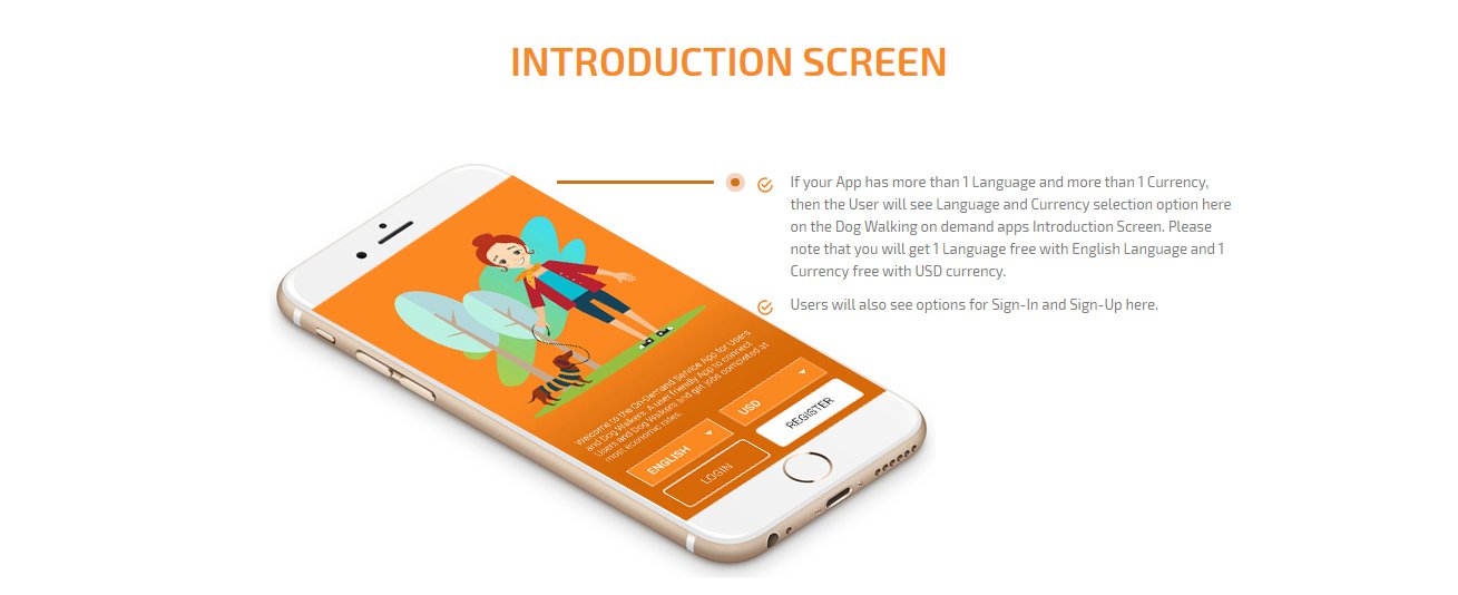 on demand dog walking app introduction screen