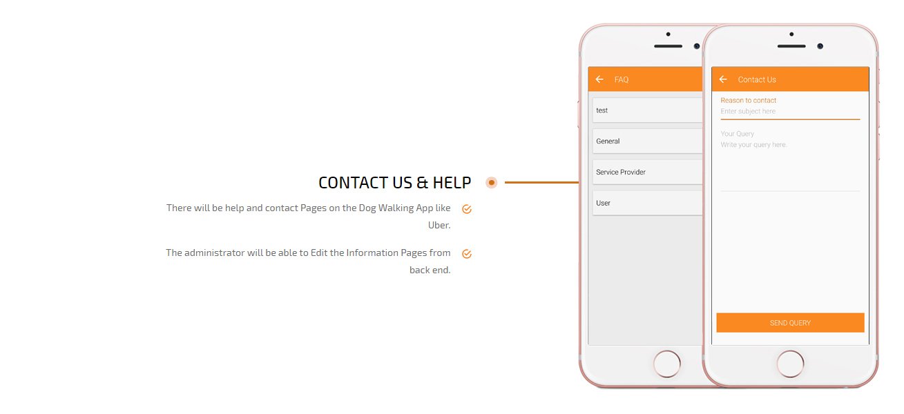 on demand dog walking app contact us & help screen