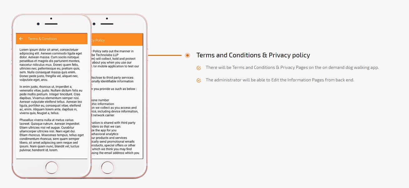 dog walking app terms and conditions & privacy policy screen