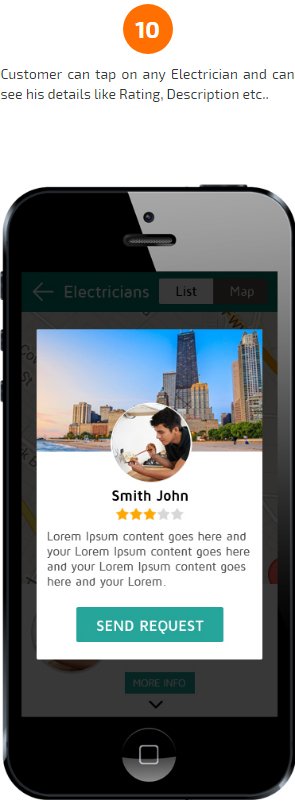 electricians apps send request screen