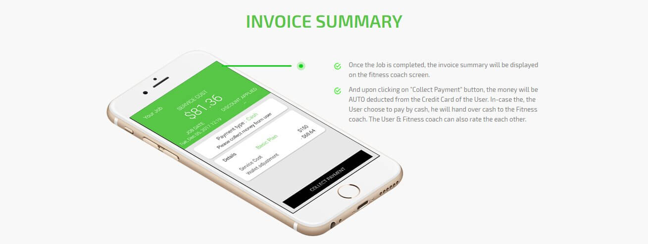 on demand fitness-coach app invoice summary screen