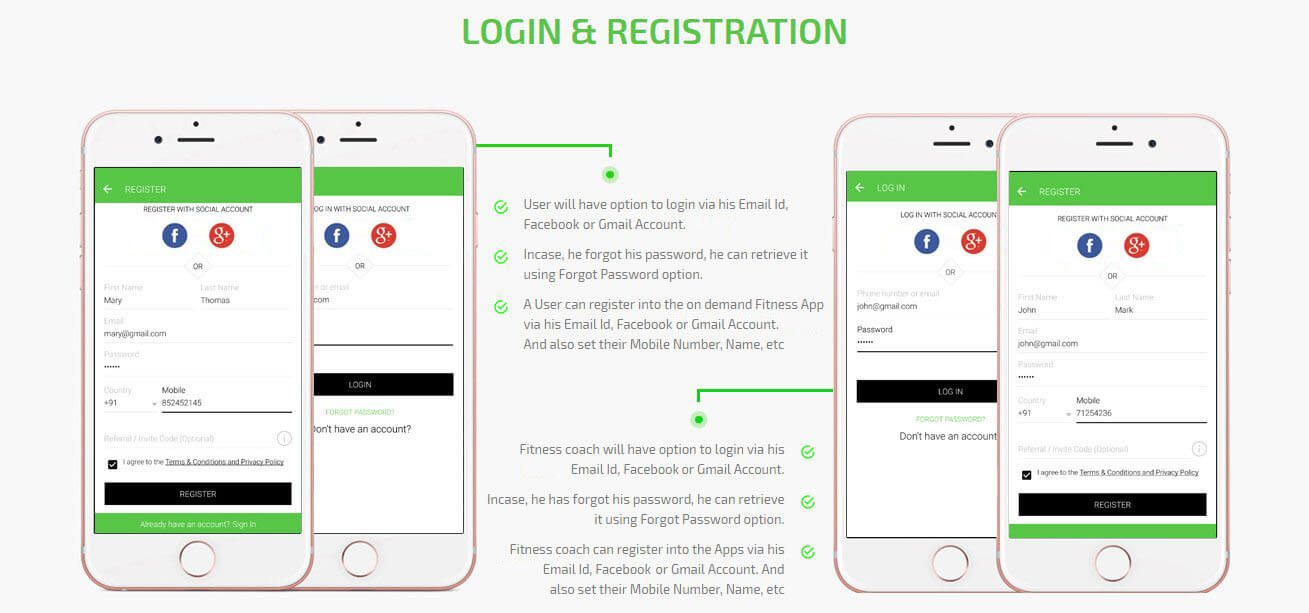 client and fitness app login/registration screen