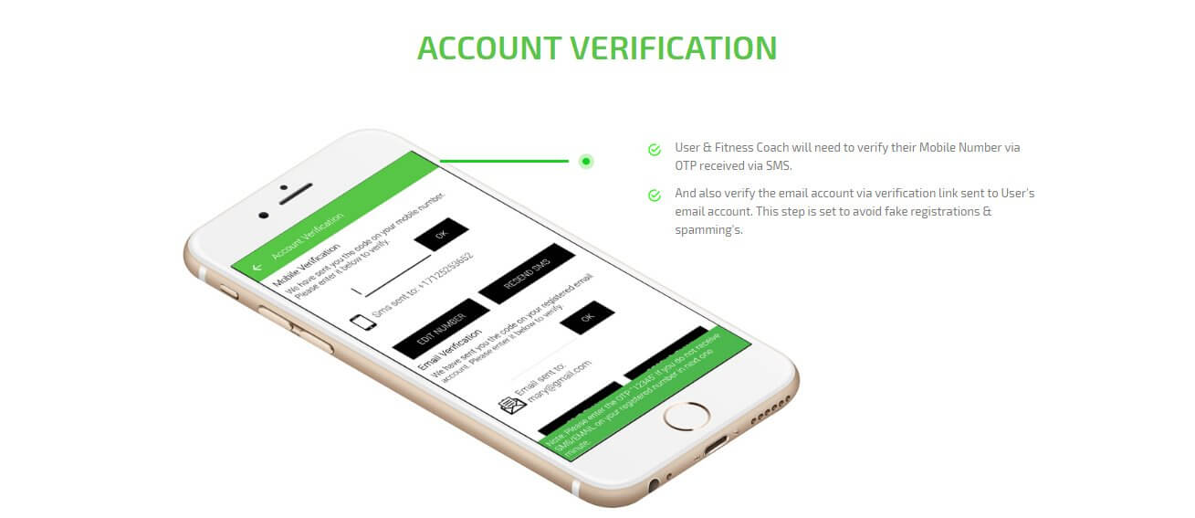 client and fitness app account verification screen