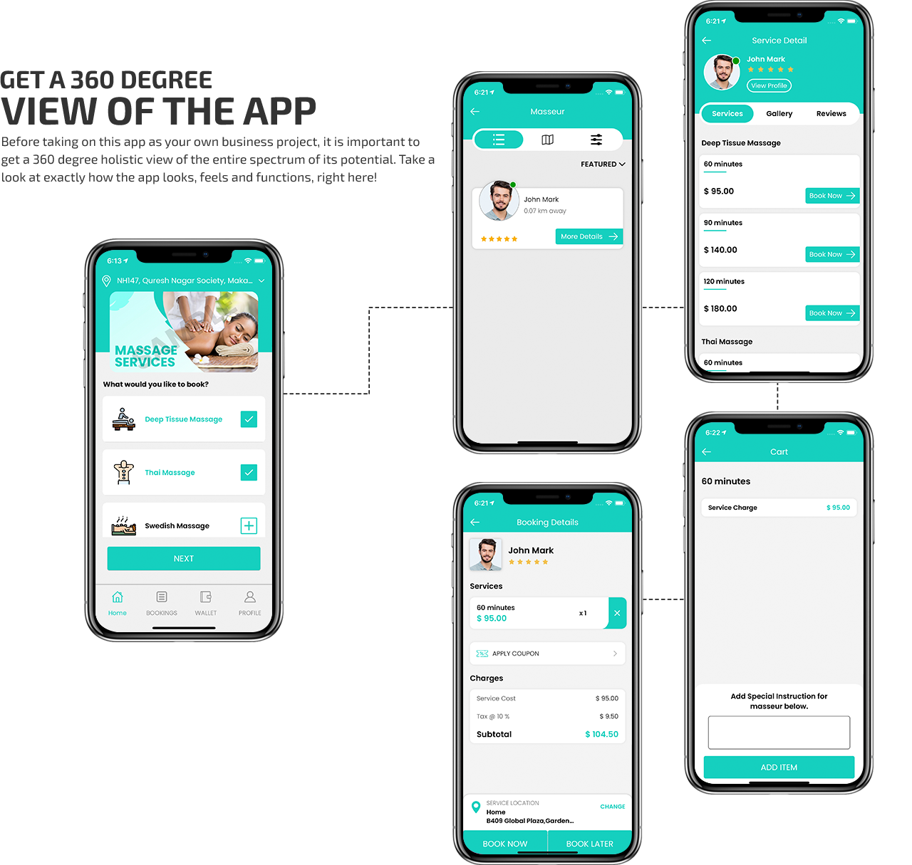 massage app graphical flow