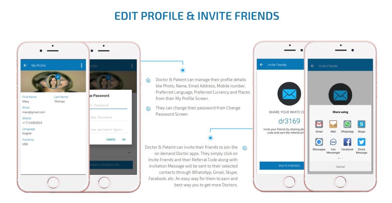 patient and physiotherapist edit profile & invite friends to join app