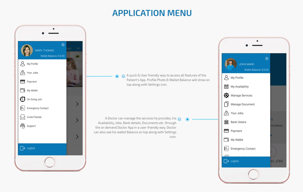 patient and doctor app menu screen