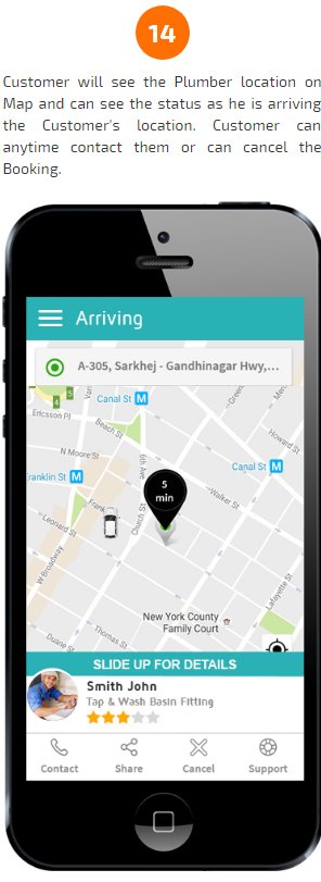 plumber app arriving screen