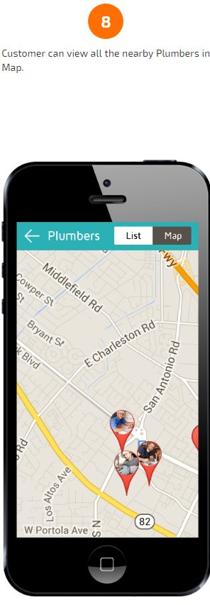 nearby available plumber app map view screen