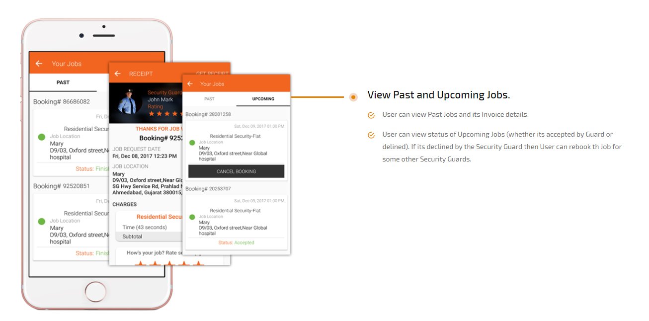 on demand security-guard app view past and upcoming jobs