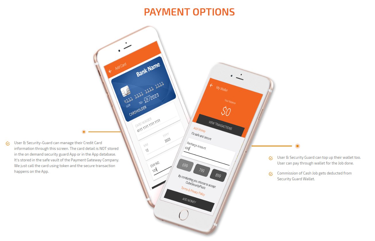 user and security guard payment option screen