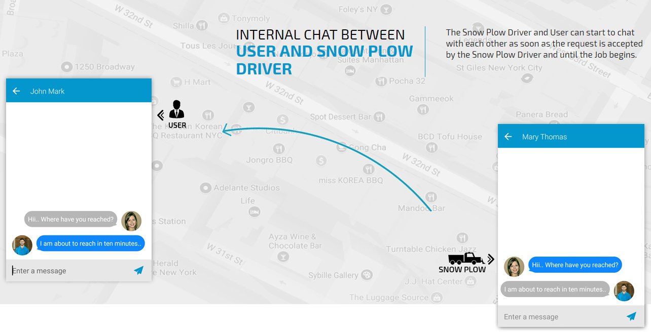 Internal chat feature in user and snow plow driver chat screen