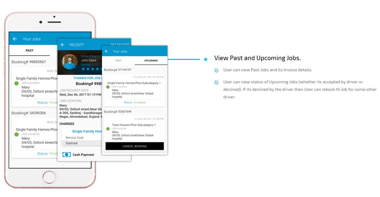 On Demand snow plow App view past and upcoming jobs