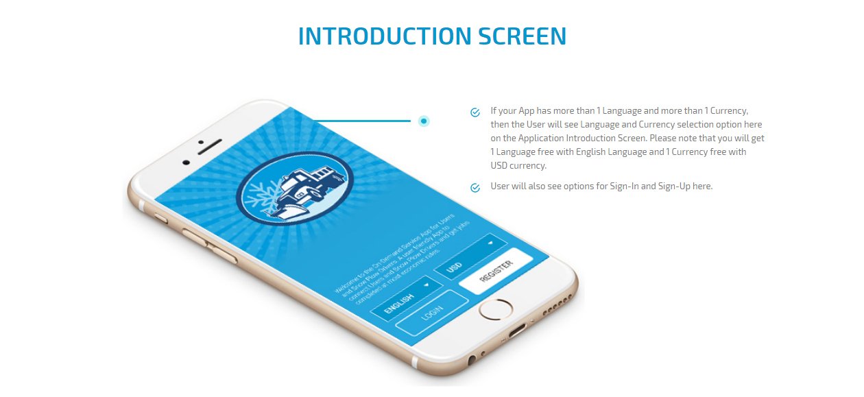 Uber for snow-plow app introduction screen